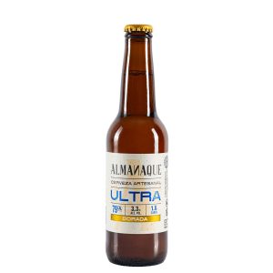 Almanaque, cerveza dorada botella